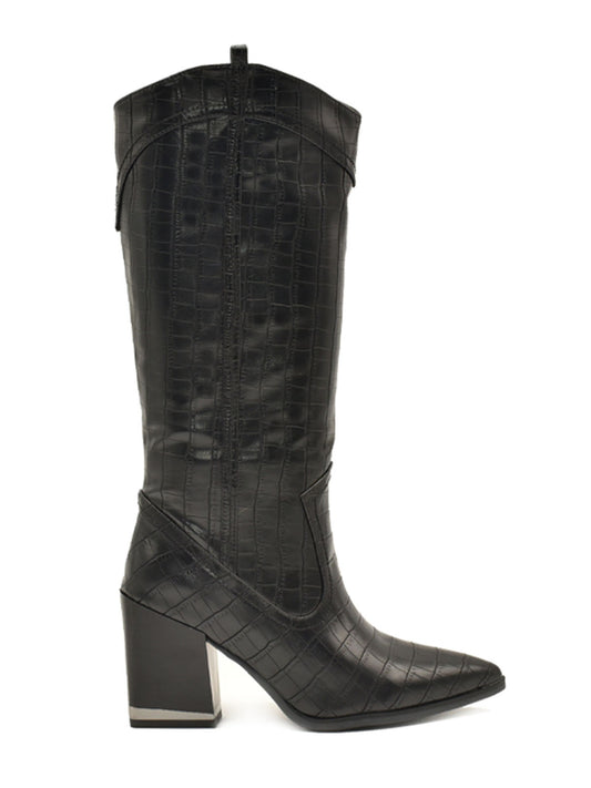 Women's black cowboy boot with coconut print