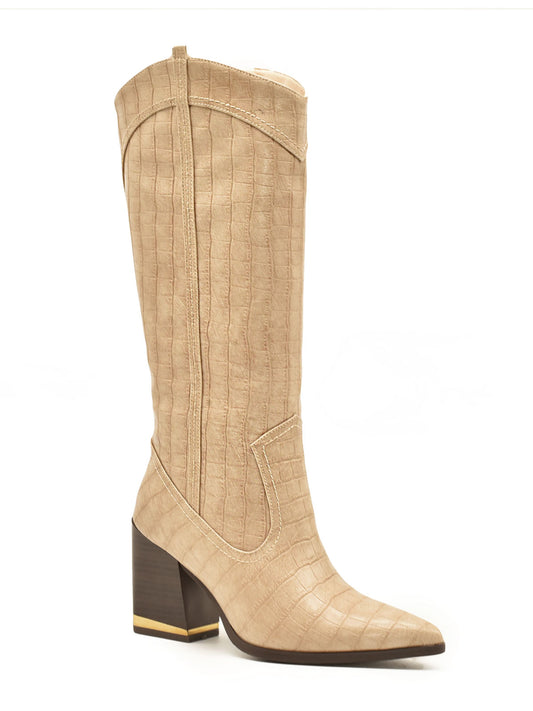 Taupe cowboy boot with coconut print