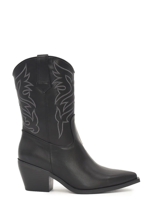 Black embroidered ankle boots