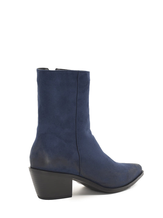 Blue distressed ankle boots