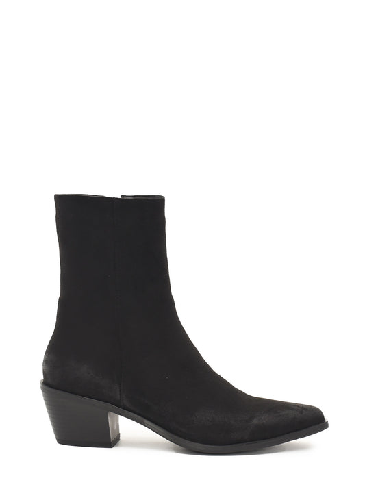 Black ankle boots with a distressed effect