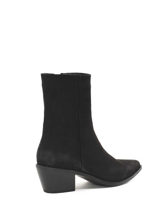 Black ankle boots with a distressed effect