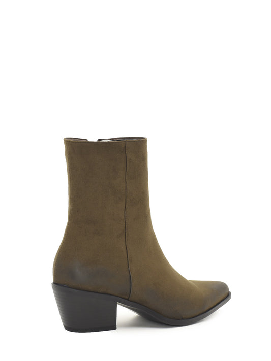 Green-brown ankle boots with distressed effect
