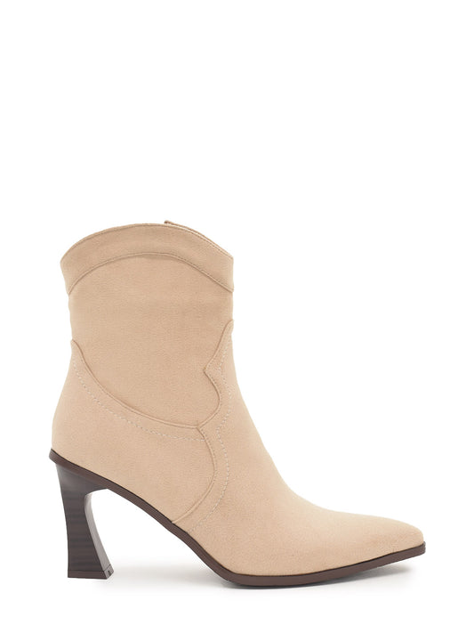 High heel taupe cowboy ankle boots