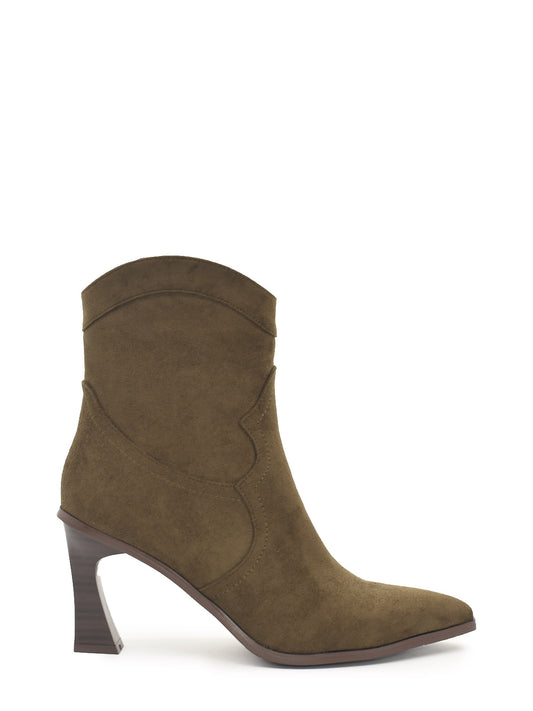 Green brown cowboy ankle boots with high heel