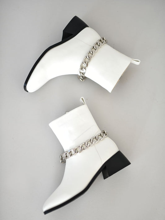 White chain ankle boot