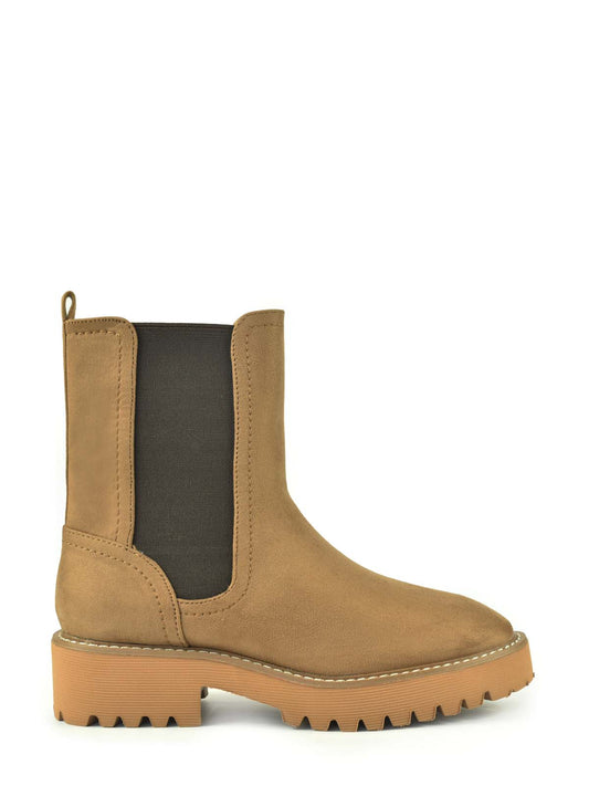 Taupe flat ankle boot with elastic