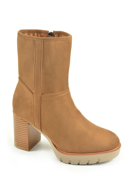 Wide-heeled taupe ankle boots