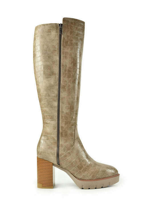 High boot coconut taupe wide heel