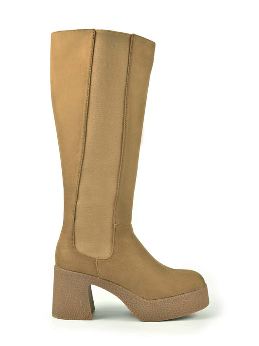 Tall taupe boot with crepe sole