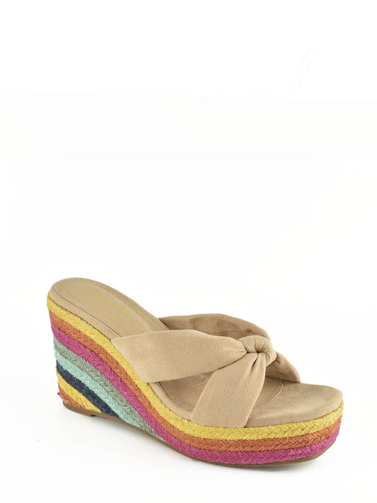 Women's multicolored jute wedge in taupe color