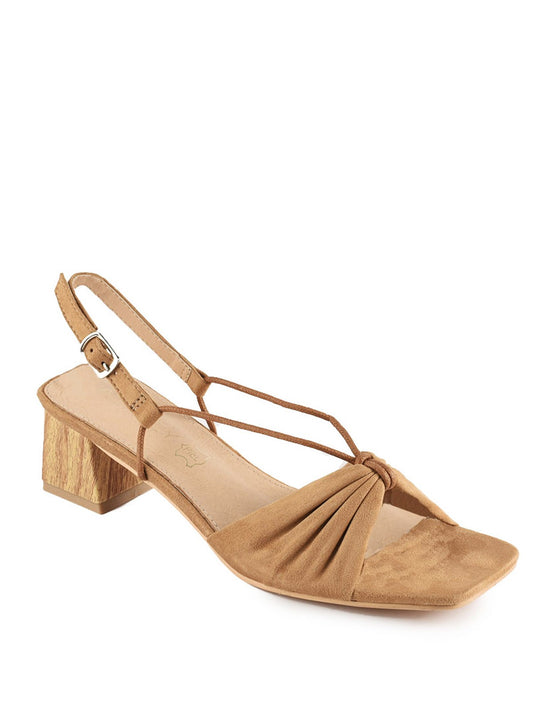 Taupe sandal with wooden heel