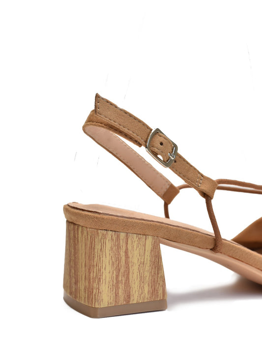 Sandalia taupe con tacón  madera