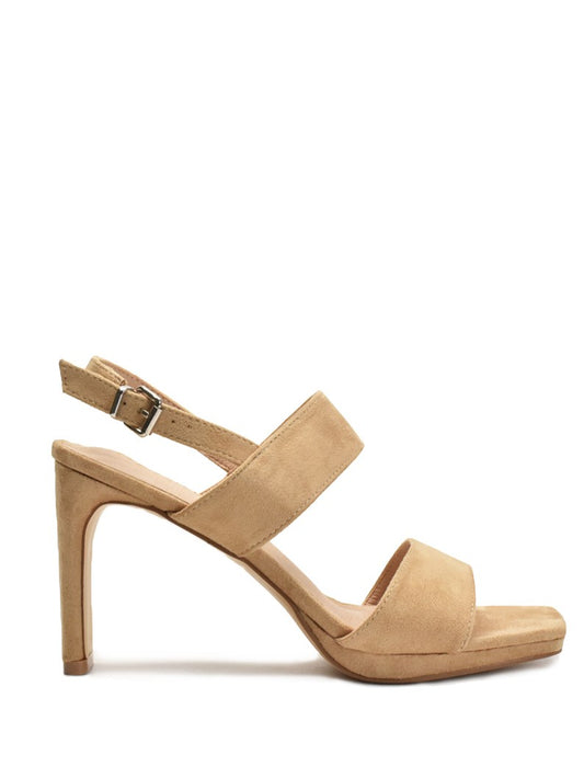 Taupe party sandal with straps and platform