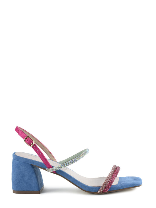 Sandalo con strass multicolore in blu