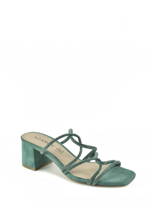 Sandalo slingback verde con strass