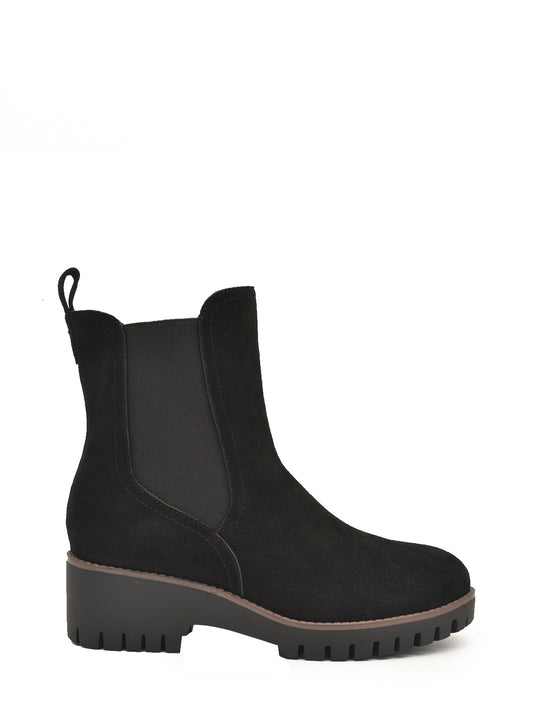 Black suede ankle boots with elastic