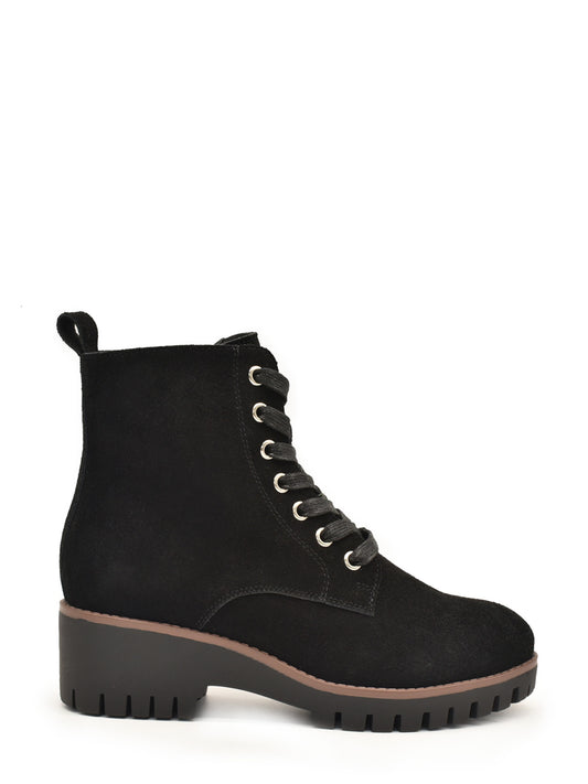 Black leather ankle boots with laces
