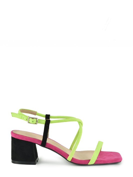 Multicoloured strappy bougainvillea sandal with low heel