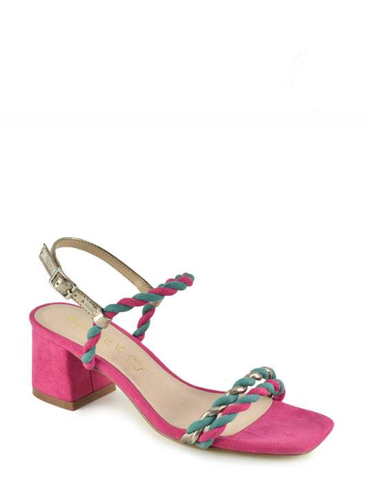 Low-heeled bougainvillea sandal with multicolored braided straps