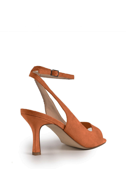 Terracotta heeled sandal with strap and slingback heel