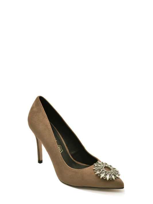 Taupe pump with embellishment