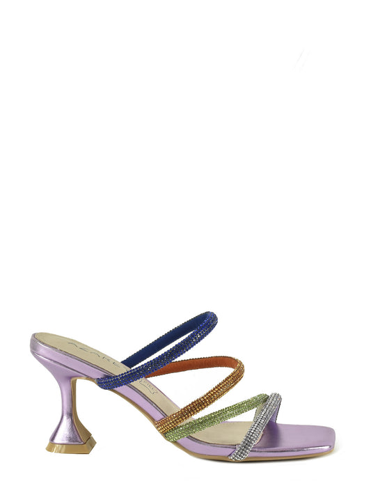 Strappy sandal with multicolored rhinestones