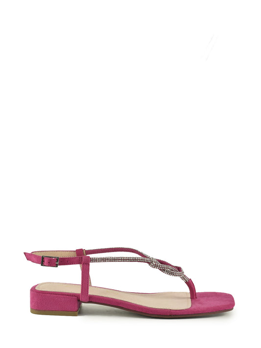 Fuchsia flat sandal with rhinestones