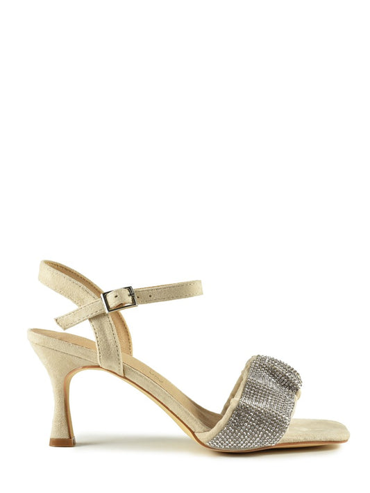 Party sandal with rhinestone taupe